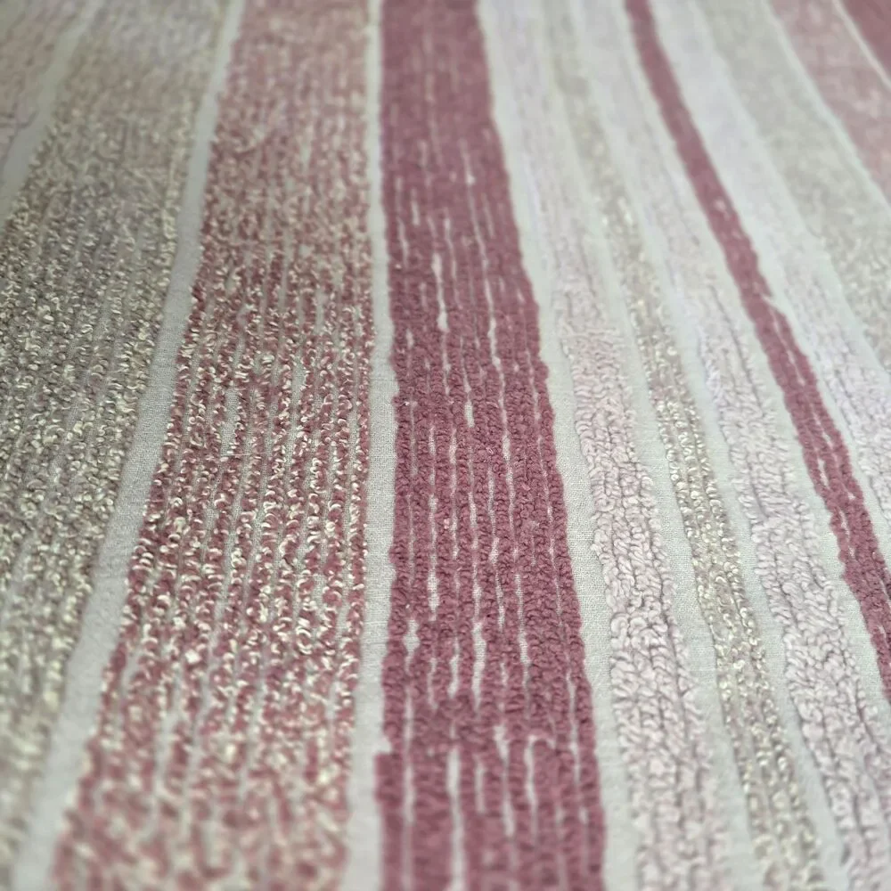 Vintage Pink Chenille Bedspread 101x90 Striped Fringe Cottage Full Queen
